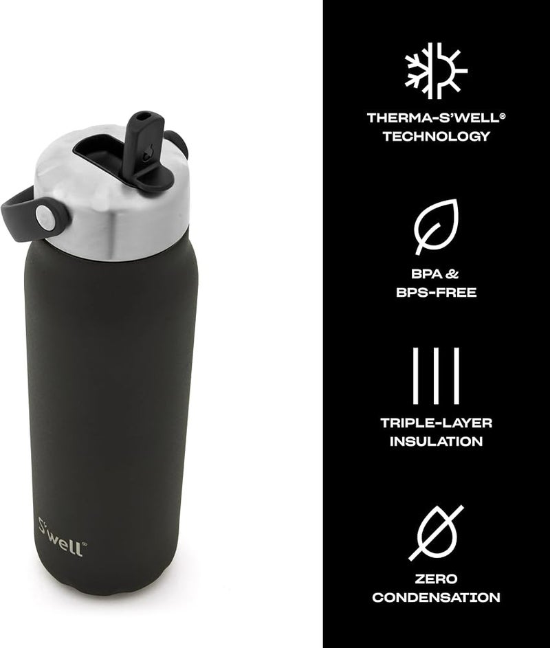 S'well Recycled Stainless Steel Explorer with Flip Straw Lid, 24oz, Onyx, Triple Layered Vacuum Insulated Containers Keeps Drinks Cold for 36 Hours and Hot for 8 - Image 2