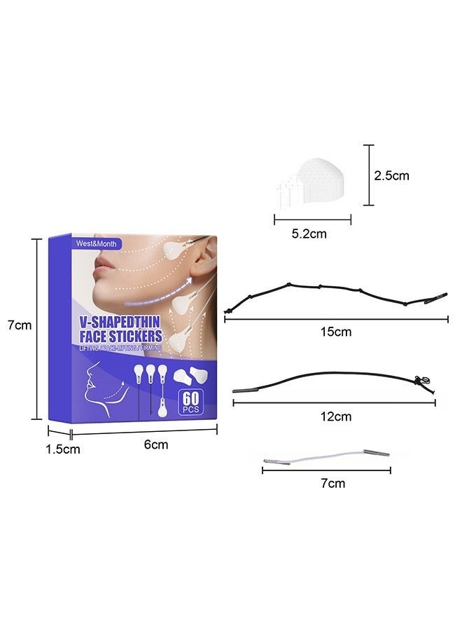 60 Pcs Face Lift Tape Tapes with String, Waterproof High Elasticity V Shape Lift Tape Stickers for Wrinkles Jowls Neck Eye, Quick Face Lifting Band (White) - Image 4