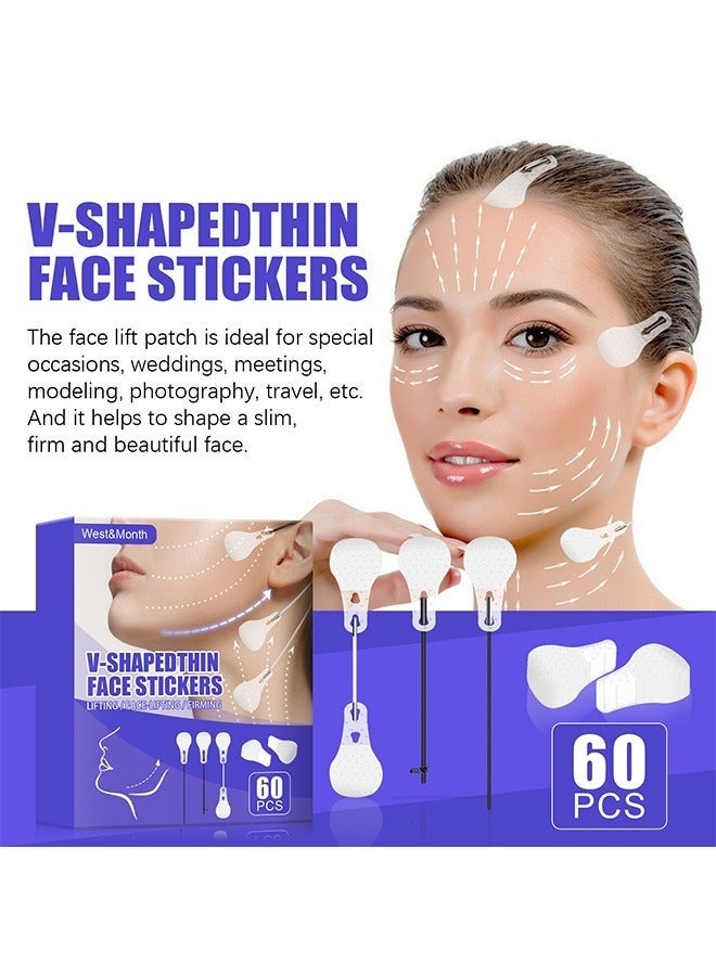 60 Pcs Face Lift Tape Tapes with String, Waterproof High Elasticity V Shape Lift Tape Stickers for Wrinkles Jowls Neck Eye, Quick Face Lifting Band (White) - Image 3