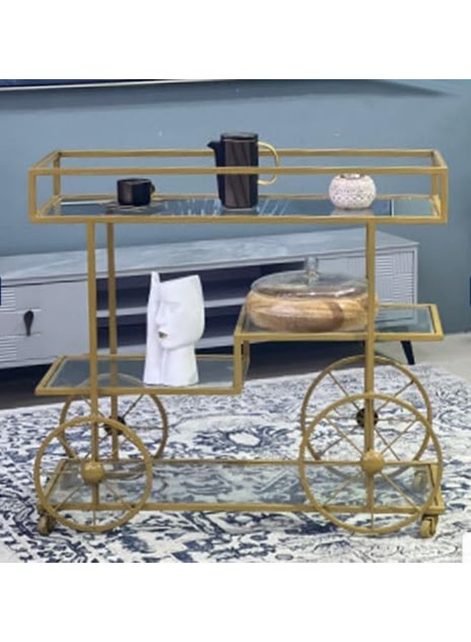 HOME TASTE عربة بار أنيقة، منظم مطبخ، وعربة متعددة الاستخدامات لتجارب تناول طعام رائعة مع رفوف زجاجية وتخزين متعدد الأغراض، مثالية للمنزل 80X40X90 سم - Image 2