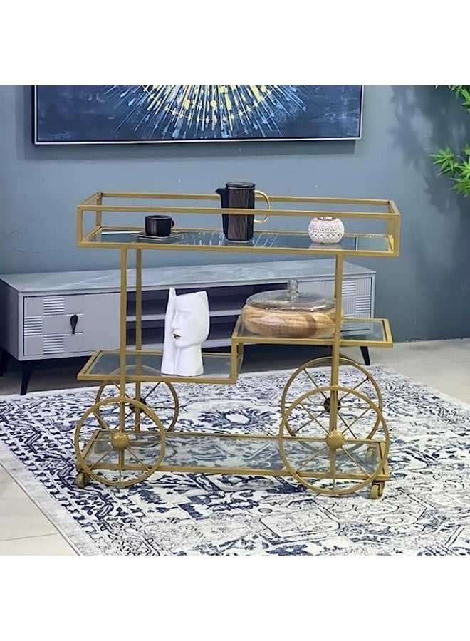 HOME TASTE عربة بار أنيقة، منظم مطبخ، وعربة متعددة الاستخدامات لتجارب تناول طعام رائعة مع رفوف زجاجية وتخزين متعدد الأغراض، مثالية للمنزل 80X40X90 سم - Image 4