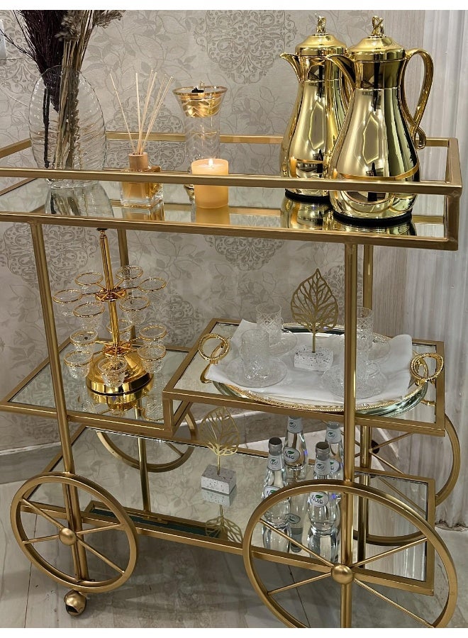 HOME TASTE Hometaste Stylish Bar Cart,Kitchen Organizer, And Versatile Utility Cart For Exquisite Dining Experiences Featuring Glass Shelves And MultiPurpose Storage, Perfect For Home 80X40X90Cm 