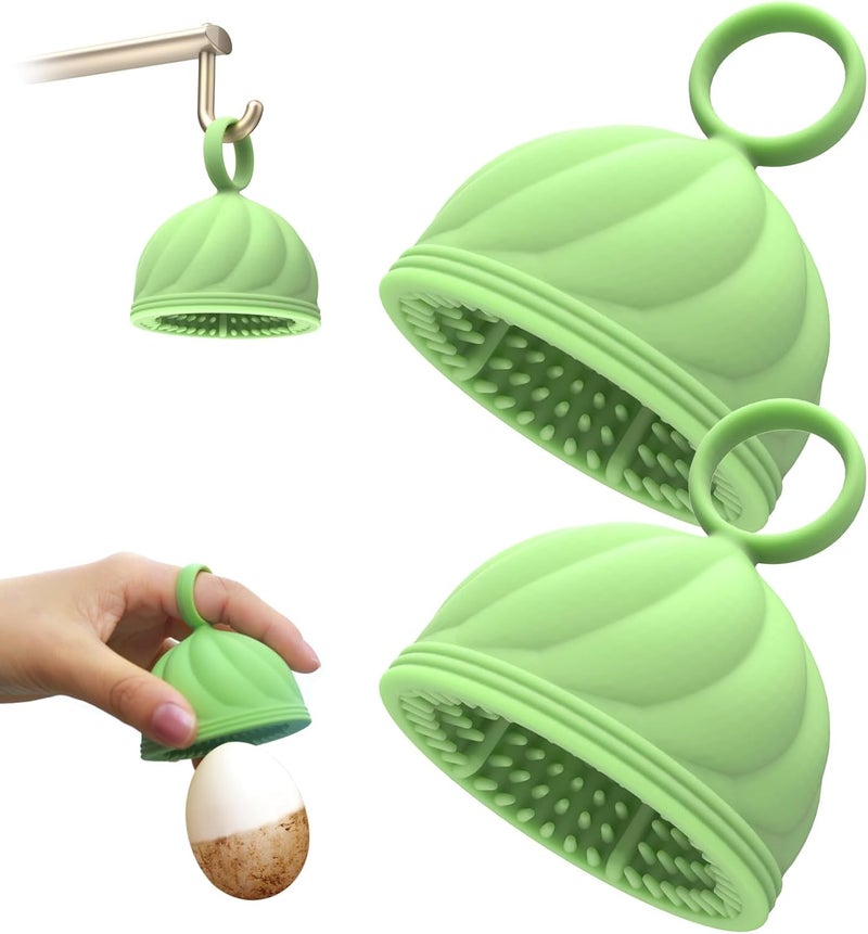 DoID Tag Egg Washer for Fresh Eggs - Upgraded 2.0 Silicone Egg Scrubber | Farm Fresh Egg & Vegetable Scrubber | Dishwasher Safe, Gentle on Shells (Green 2 Pcs) - Image 1