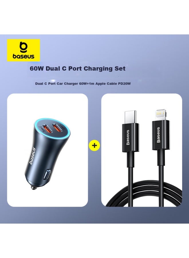 Baseus Car Phone Charger And ette Lighter, Super Fast Charging, Dual Ports, Compatible With Apple 16, Huawei, Xiaomi, Pd Apple Data Cable Set - Image 1