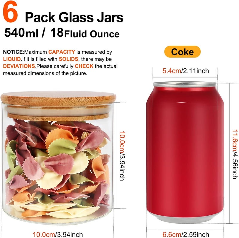 DHSBTLS Glass Jars With Bamboo Lids,Borosilicate Glass Food Storage Containers,Bamboo Lids Storage Containers,Pantry Organization and Storage Jars,Flour,Sugar,Kitchen Canisters Sets (20 oz/600 ml (6 pcs)) - Image 2