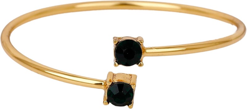 Estele 24 Kt Gold Plated Non-Precious Metal Brass Emerald Solitaire Twin Cuff Bracelet for Women - Image 1