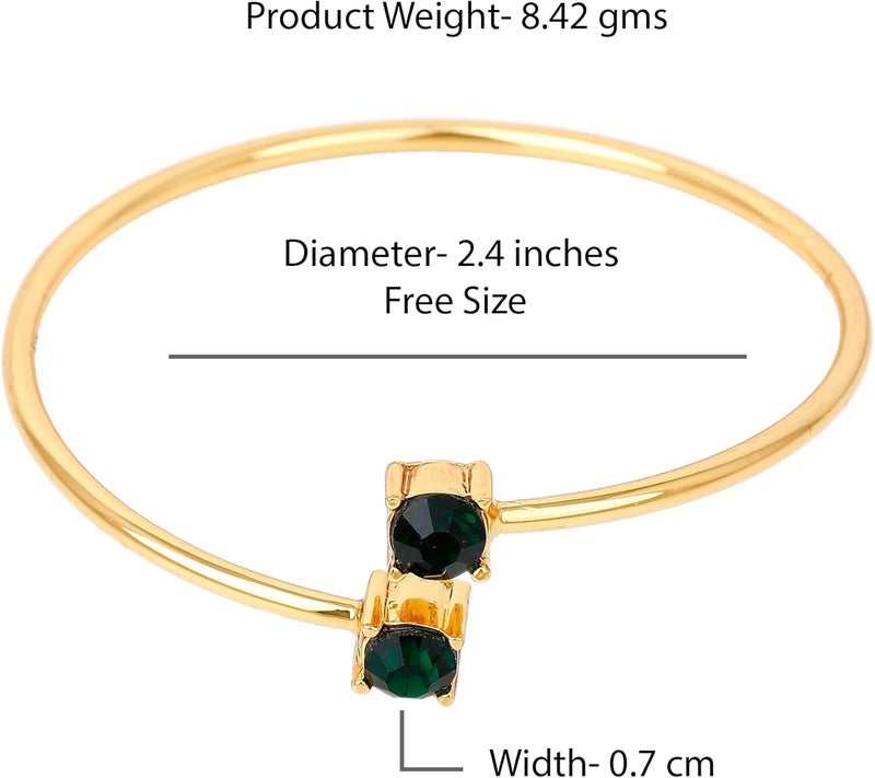 Estele 24 Kt Gold Plated Non-Precious Metal Brass Emerald Solitaire Twin Cuff Bracelet for Women - Image 4