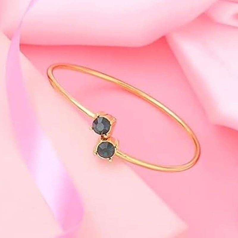 Estele 24 Kt Gold Plated Non-Precious Metal Brass Emerald Solitaire Twin Cuff Bracelet for Women - Image 5