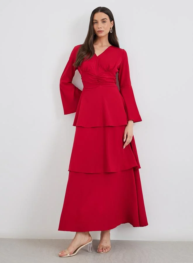 Take Two Take Two Gathered Front Detail Layered Maxi Dress