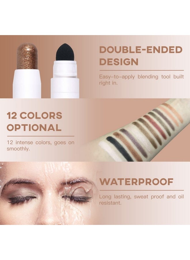 Cream Eye Shadow Stick Waterproof Cream Eyeshadow Pen Rotatable Creamy Eye Shadow Pencil Crayon Matte And Shimmer Eyeshadow Makeup Stick With Sponge Smudger (04Cocoa Shimmer)