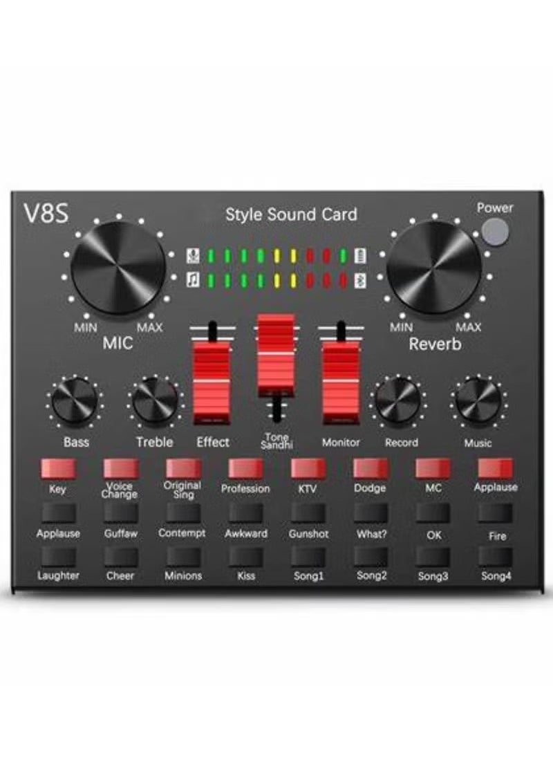 JAJEEK - V8S Live Sound Card Bluetooth Sound Mixer Board 3.5mm Audio Interface Live Sound Card with 16 Sound Effects 6 Connecting Methods Dual DSP Noise Reduction Chip For Live Streaming Recording Game PC - Image 1