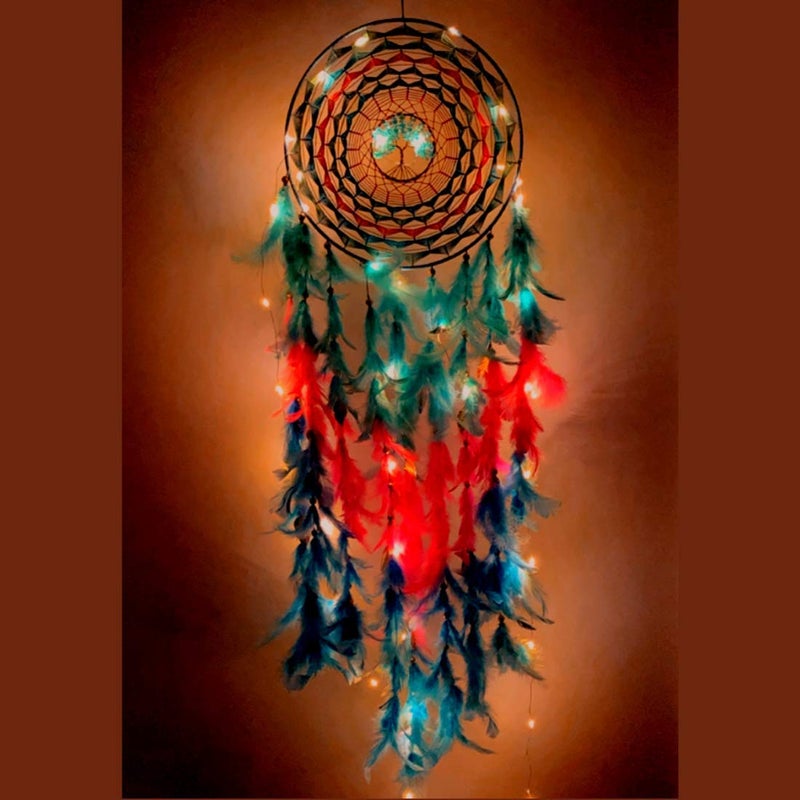 Rooh Dream Catchers Handmade hangings Can be Used as Home Decor Gift Wall Hangings Meditation Room Yoga Temple Wind Chime Car Hanging Large Pastel Healing Tree Pastel - Image 3