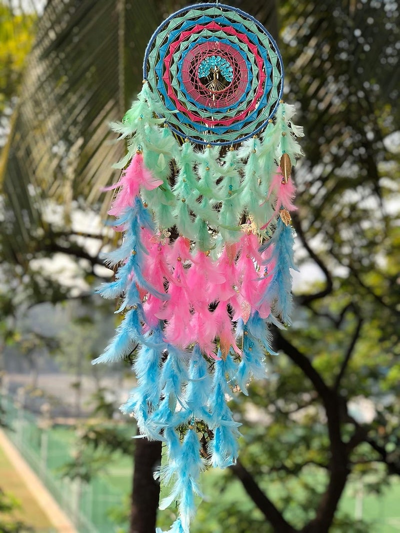 Rooh Dream Catchers Handmade hangings Can be Used as Home Decor Gift Wall Hangings Meditation Room Yoga Temple Wind Chime Car Hanging Large Pastel Healing Tree Pastel - Image 5
