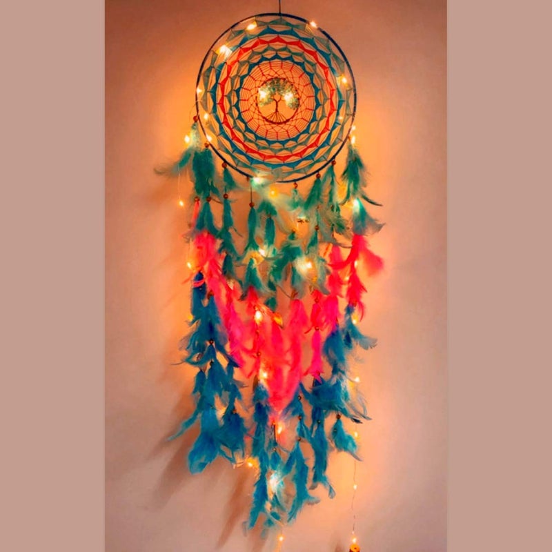 Rooh Dream Catchers Handmade hangings Can be Used as Home Decor Gift Wall Hangings Meditation Room Yoga Temple Wind Chime Car Hanging Large Pastel Healing Tree Pastel - Image 1