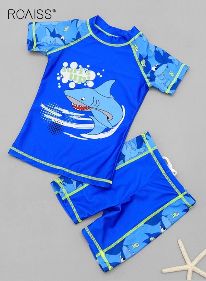 roaiss Boys 2PCS Swimsuit, Quick-drying Swim Set with Shark Top and Drawstring Shorts, Summer Bathing Suit, Rash Guard Short Sleeve Swimsuits  - Image 1