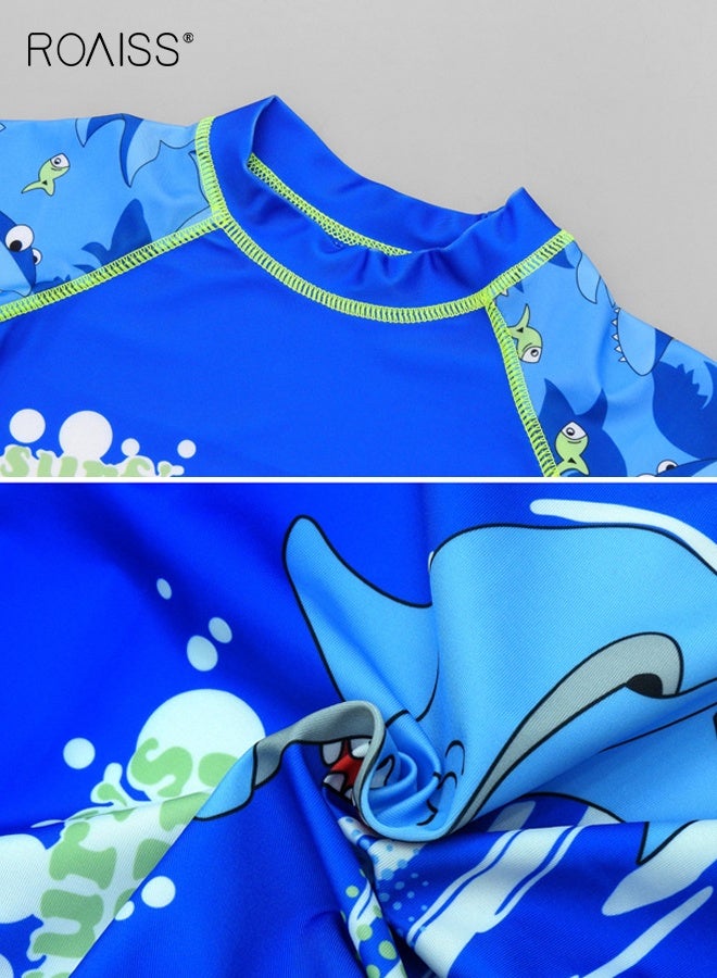 roaiss Boys 2PCS Swimsuit, Quick-drying Swim Set with Shark Top and Drawstring Shorts, Summer Bathing Suit, Rash Guard Short Sleeve Swimsuits  - Image 3