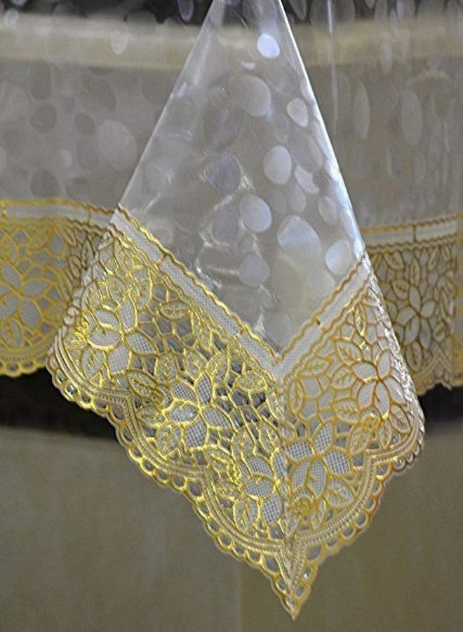 MONKDECOR 3D PVC Transparent Square 4 Seater Dining Table Cover with Golden Lace (LxB - 60X60 Inches) (Golden Color) - Image 2