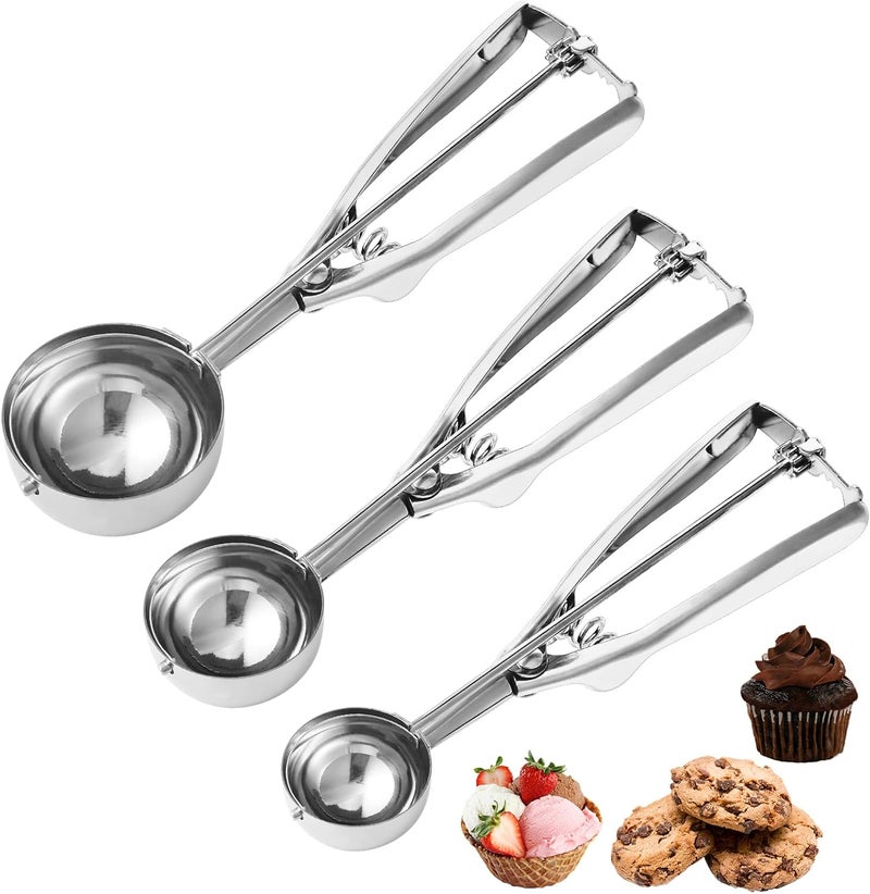 LifHap Cookie Scoop,Set of 3 Cookie Dough Scoops for Baking 1 Tbsp,2 Tbsp,3 Tbsp,Stainless Steel Ice Cream Scooper with Trigger Release for Cupcake,Ice Cream,Muffin,Meatball,Melonball - Image 1