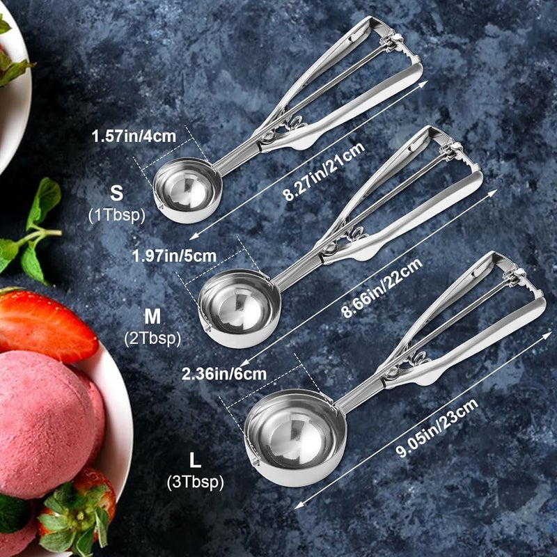 LifHap Cookie Scoop,Set of 3 Cookie Dough Scoops for Baking 1 Tbsp,2 Tbsp,3 Tbsp,Stainless Steel Ice Cream Scooper with Trigger Release for Cupcake,Ice Cream,Muffin,Meatball,Melonball - Image 4