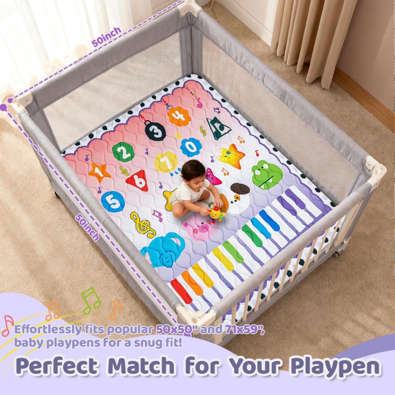 RONGFA Baby Play Mat for Floor, 50'' x 50'' Thicken Foam Soft Padded Mat for Baby, Playpen Mat for Toddlers Infant Kids, Machine Washable, Non-Slip Bottom Safe for Crawling (Piano) - Image 2