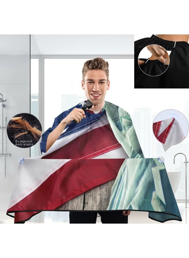 visesunny Barber Cape Statue Of Liberty American Flag Polyester Hair Cutting Salon Cape Apron Anti-Static Haircut Water-Resistant Shaving Cloth Beard Shaving Bib Hairdressing Cape - Image 3