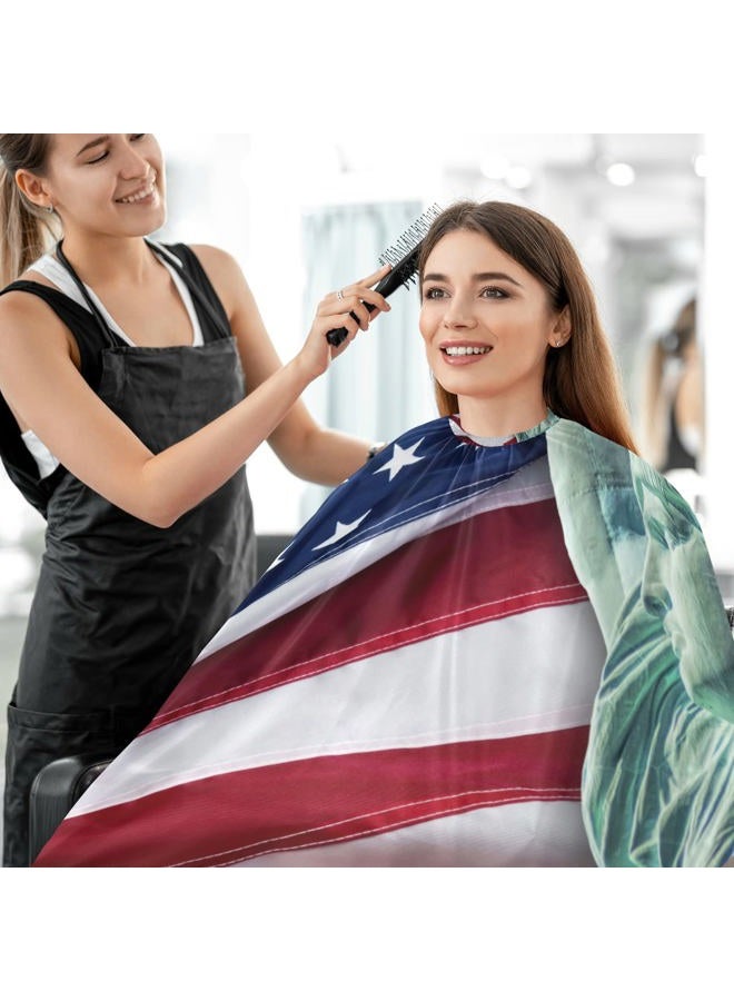 visesunny Barber Cape Statue Of Liberty American Flag Polyester Hair Cutting Salon Cape Apron Anti-Static Haircut Water-Resistant Shaving Cloth Beard Shaving Bib Hairdressing Cape - Image 4