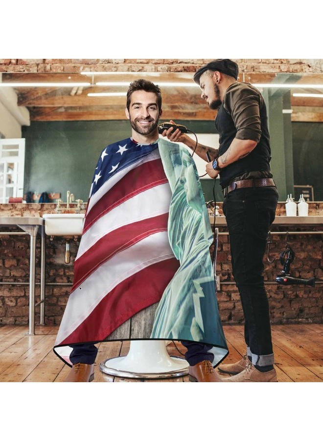 visesunny Barber Cape Statue Of Liberty American Flag Polyester Hair Cutting Salon Cape Apron Anti-Static Haircut Water-Resistant Shaving Cloth Beard Shaving Bib Hairdressing Cape - Image 2