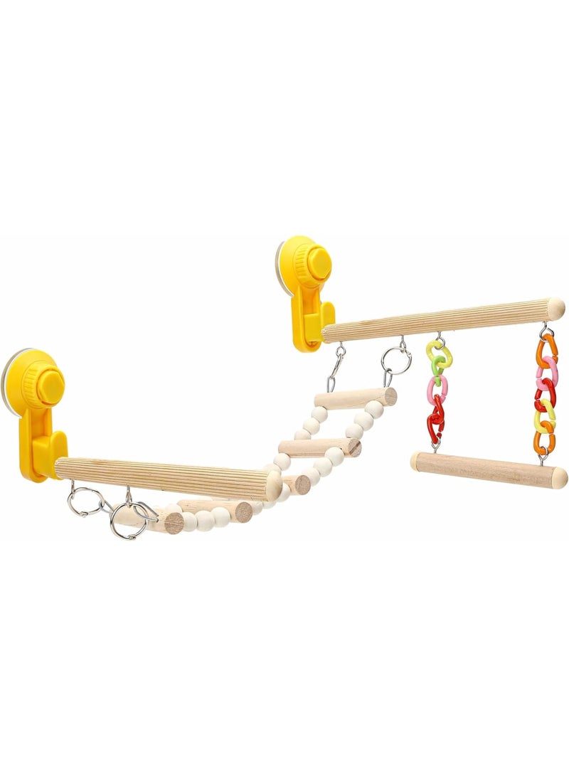 SOLARAE Hanging Wooden Rotating Platform, 30CM Tall Natural Bird Perch Stand, Hamster Cage Perches, Natural Wood Climbing Ramp Ladder Platform for Parakeets, Cockatiels, Conures, Macaws, Finches - Image 2