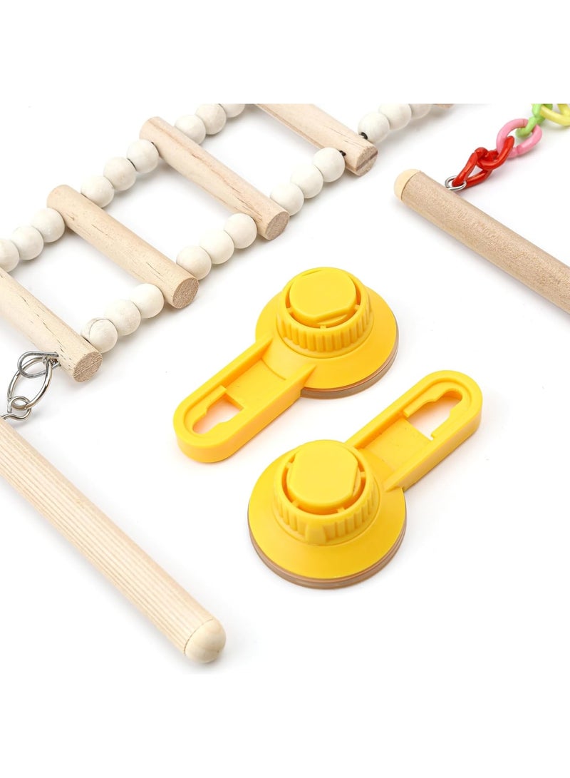 SOLARAE Hanging Wooden Rotating Platform, 30CM Tall Natural Bird Perch Stand, Hamster Cage Perches, Natural Wood Climbing Ramp Ladder Platform for Parakeets, Cockatiels, Conures, Macaws, Finches - Image 4