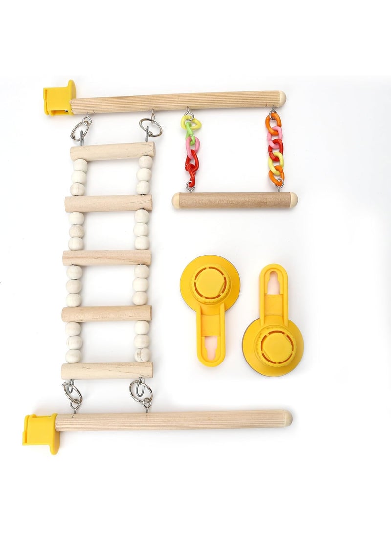 SOLARAE Hanging Wooden Rotating Platform, 30CM Tall Natural Bird Perch Stand, Hamster Cage Perches, Natural Wood Climbing Ramp Ladder Platform for Parakeets, Cockatiels, Conures, Macaws, Finches - Image 3