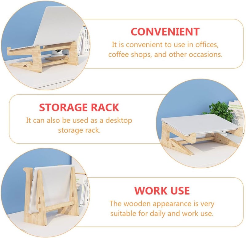 Wooden Laptop Stand Computer Rack Heighten Desk Laptop Holder for 12-14.7 Inch Notebooks, Solid Wood Cooling Rack Suitable for Home Office Use - Image 3