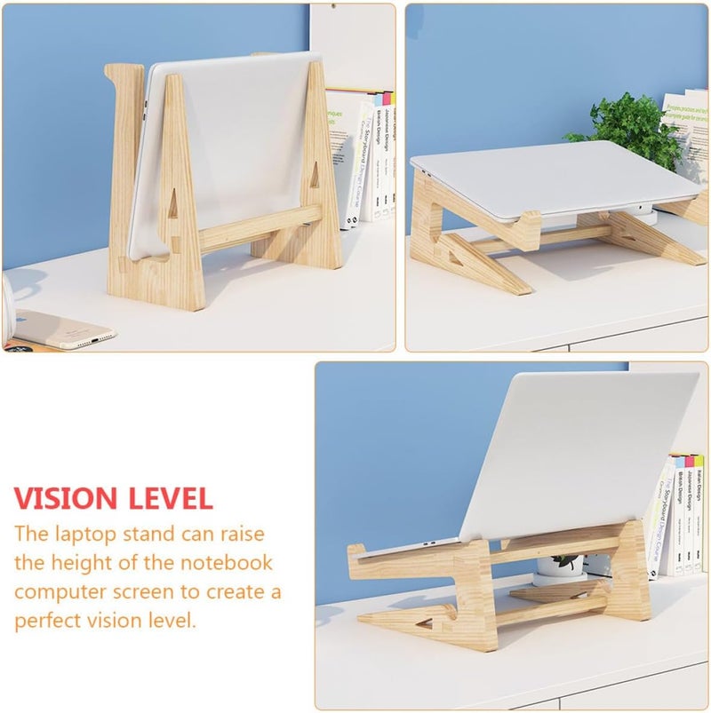 Wooden Laptop Stand Computer Rack Heighten Desk Laptop Holder for 12-14.7 Inch Notebooks, Solid Wood Cooling Rack Suitable for Home Office Use - Image 4