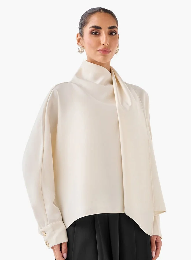 ايكونيك Iconic Top with Draped Scarf Neck