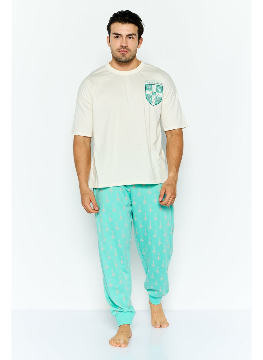 University Of Cambridge - Men 2 Pieces Brand Logo Pajamas Set, White - Image 1