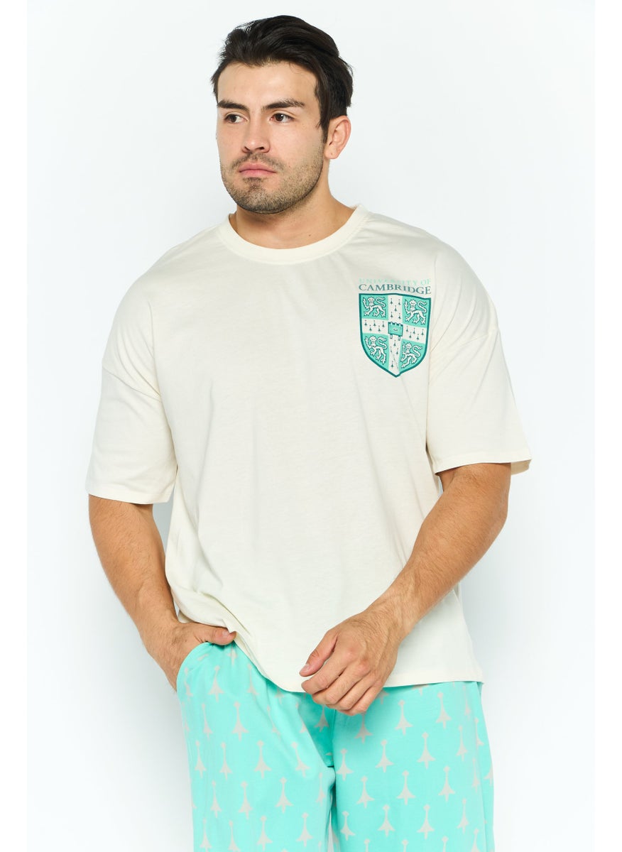 University Of Cambridge - Men 2 Pieces Brand Logo Pajamas Set, White - Image 1