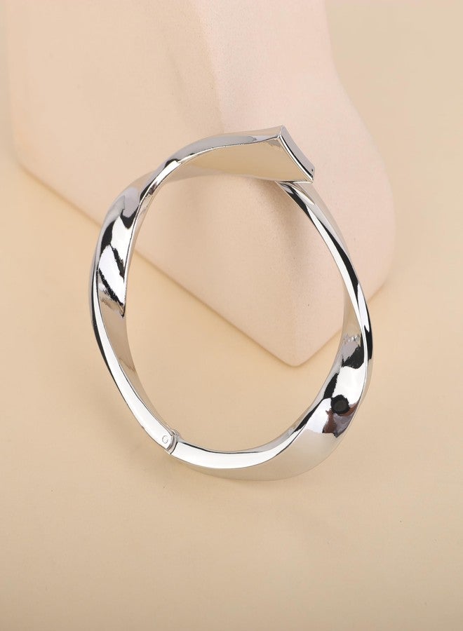 YERTTER Dainty Minimalist Metal Wide Irregular Bangle Cuff Bracelet Hammered Open Wrist Cuff Gothic Chunky Bangle Statement Bracelets for Women(Silver) - Image 4