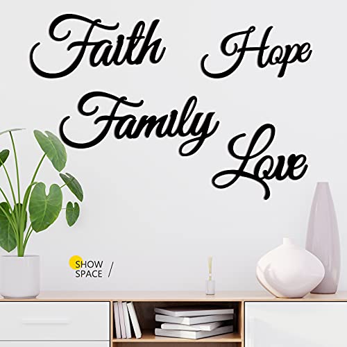 Hotop Hotop 4 Pieces Faith Love Hope Family Metal Wall Decor Rustic Vintage Farmhouse Metal Sign Modern Black Wall Art Word Sculpture for Home Office Living Room Decoration 