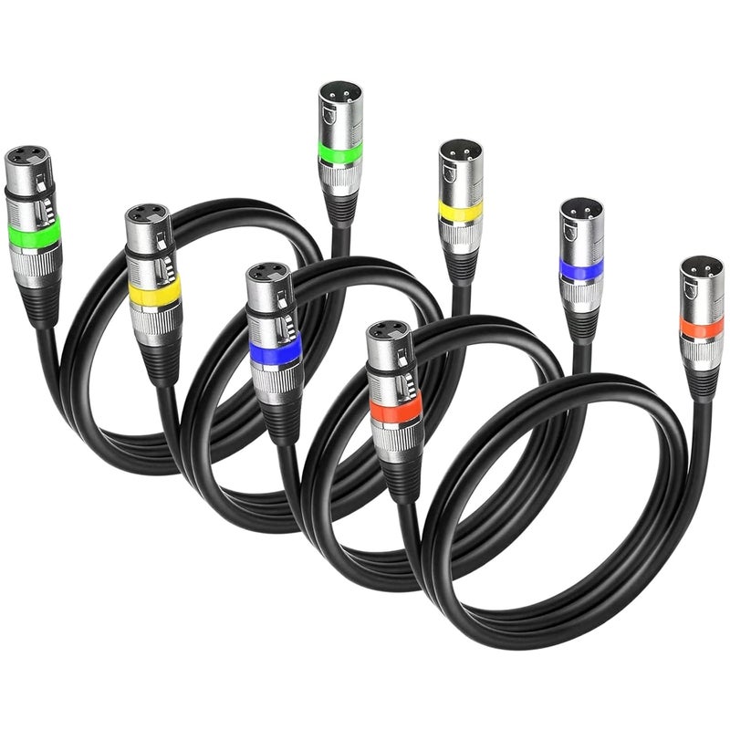 MADOWL 4 Pack DMX Cables - 1.2m & 3ft XLR Male to Female, Short & Long Stage Light DMX Signal Connection - Image 1
