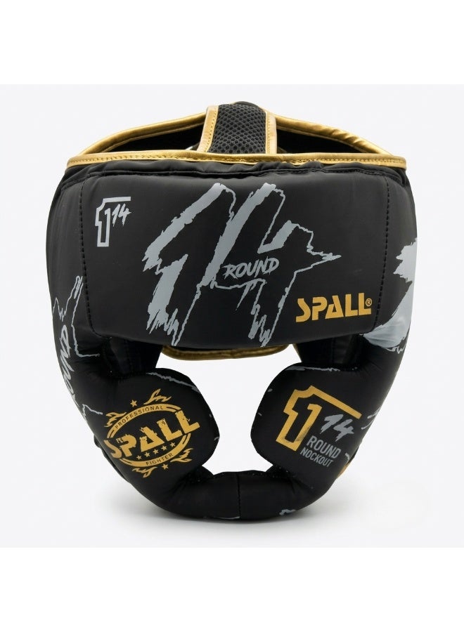 Spall Premium Boxing Head Guard Round 14 Protective Headgear Adjustable Training Head Protector for Boxing Kickboxing MMA Muay Thai Sparring Combat Sports Shock Absorption- BLACK - Image 1