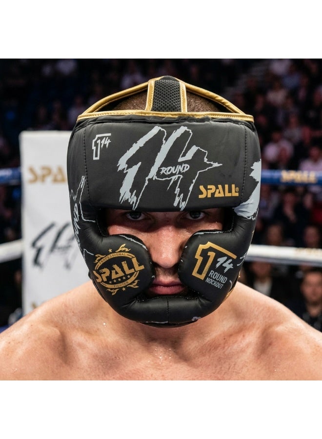 Spall Premium Boxing Head Guard Round 14 Protective Headgear Adjustable Training Head Protector for Boxing Kickboxing MMA Muay Thai Sparring Combat Sports Shock Absorption- BLACK - Image 2