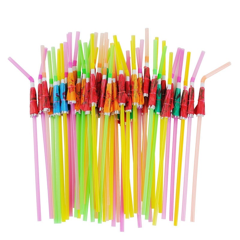 ALINK 50 Umbrella Parasol Drinking Straws Hawaiian Beach Cocktail Luau Party Decorations Supplies