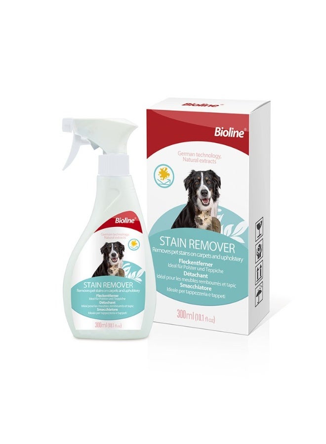 Bioline Dog & Cat Stain & Odor Remover Spray 300ml Pet Cleaner for Carpets, Upholstery & Fabrics - Image 1