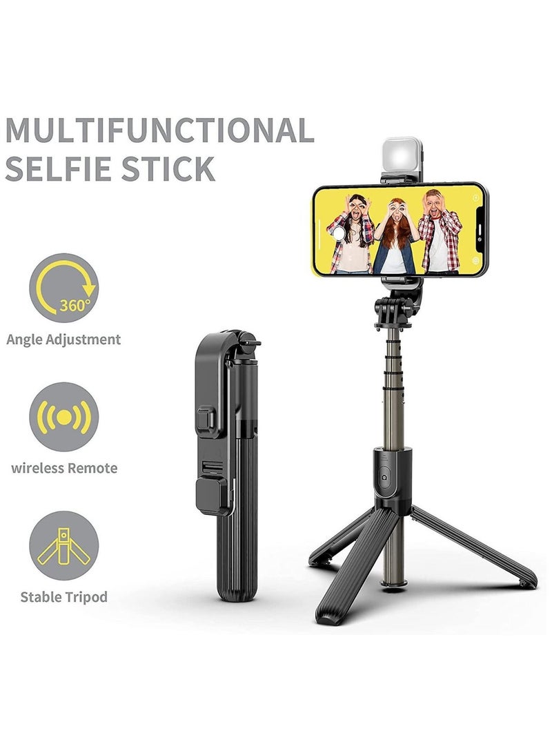 عصا سيلفي LED قابلة للتعتيم مع حامل ثلاثي القوائم وحامل للهاتف - قابلة لإعادة الشحن ومحمولة - Image 2