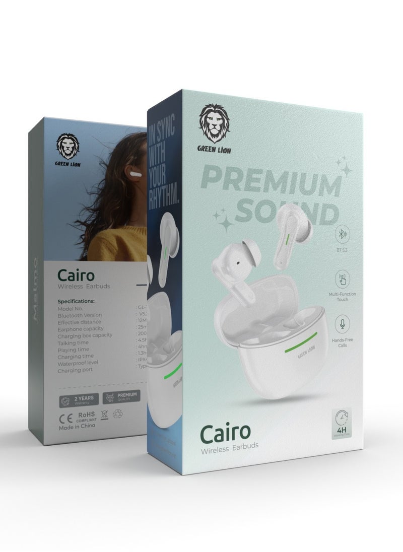 GREEN LION - Cairo Wireless Earbuds/Multi-Function Touch/Bluetooth V5.3 / Music / Workouts or Outdoor Activities / Music Playback / Hands-Free Calls - White - Image 1