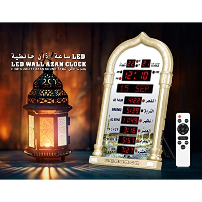 Azan ClockLed Prayer Clock Wall Clock for Read Home Office Digital Azan Clock Decorative Clock Gold - Image 4