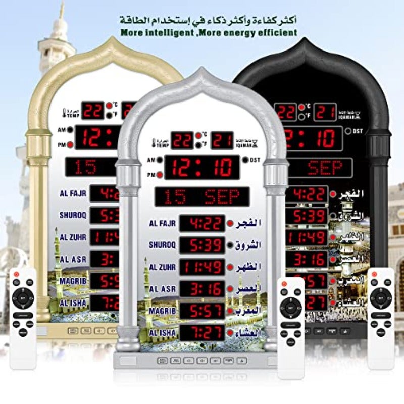 Azan ClockLed Prayer Clock Wall Clock for Read Home Office Digital Azan Clock Decorative Clock Gold - Image 5