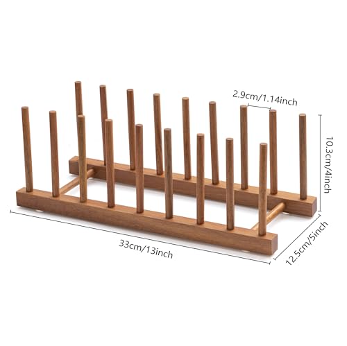 HBlife 4pcs Acacia Wooden Dish Dying Rack Pot Lid Plate Organizer Holder for Cabinet Cutting Board Stand Drainer Storage Plate Rack for Dish Pot Lid Bowl Cup Cutting Board and Books - Image 3