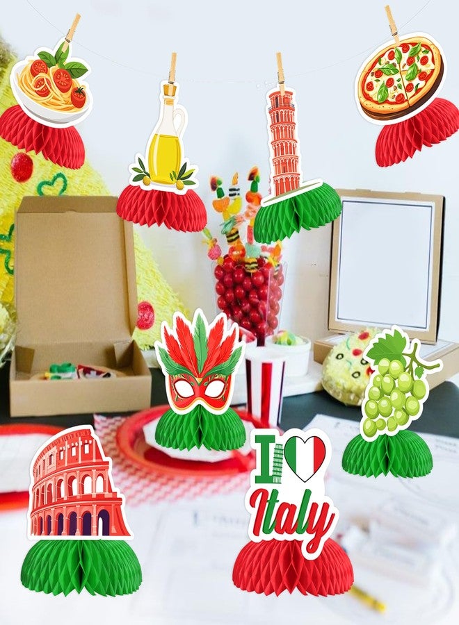 Funmemoir Italy Party Decorations - 8PCS Italian Theme Honeycomb Centerpieces, I Love Italy Party Table Decorations, Italian Pizza Birthday Decor for Women Men - Image 3