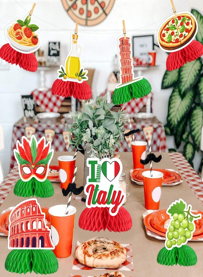Funmemoir Italy Party Decorations - 8PCS Italian Theme Honeycomb Centerpieces, I Love Italy Party Table Decorations, Italian Pizza Birthday Decor for Women Men - Image 2