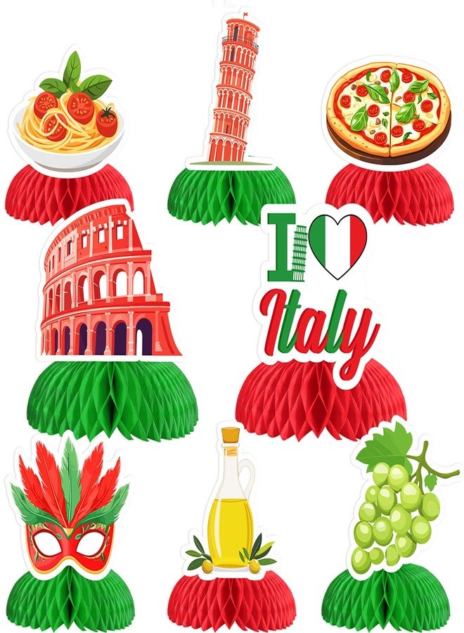 Funmemoir Italy Party Decorations - 8PCS Italian Theme Honeycomb Centerpieces, I Love Italy Party Table Decorations, Italian Pizza Birthday Decor for Women Men - Image 1